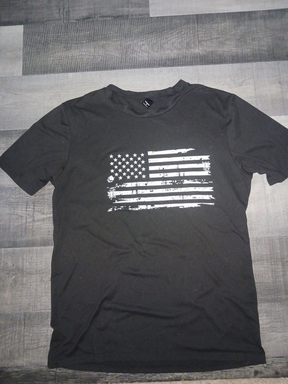 Black Short-Sleeve Tee with Distressed White Flag Graphic